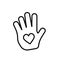 Heart in palm line icon