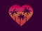 Heart with palm trees in the style of the 80s for Valentine`s day. Retro futuristic hearts with outline palm trees in synthwave