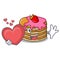 With heart pancake with strawberry mascot cartoon