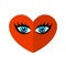 Heart with passionate eyes logo. Expressive look with large eyelashes.