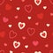 Heart pattern on red background. Hearts design element. Valentines Day texture. Bright doodle heart confetti. Romantic