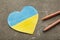 Heart pattern, yellow-blue flag of Ukraine. revention of hostilities in Ukraine. Peace concept. No war, stop war, russian