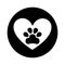 Heart with paw footprint isolated icon