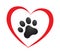 Heart with paw. Traces of dogs or cats. Vector isolated silhouette