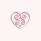 heart in pink gold with a decorative pattern icon. glitter logo, a symbol of love with a shadow on a white background. use in dec