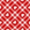 Heart plaid pattern in red and white for Valentines Day prints. Seamless geometric tartan background for skirt, dress, tablecloth.