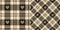 Heart plaid pattern for Valentines Day in black, gold brown, beige. Seamless tartan check vector for spring summer autumn winter.