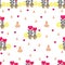 Heart pots with daisy and floral brushes seamless pattern background