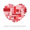 Heart with random rectangles in red tome for valentine`s day