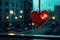 Heart Reflection on Rainy Window: City Lights and Love's Melancholy - Generative AI