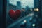 Heart Reflection on Rainy Window: City Lights and Love's Melancholy - Generative AI