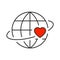Heart revolves around the earth line icon