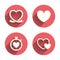 Heart ribbon icon. Timer stopwatch symbol