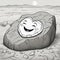 heart on the rock at sunset, black and white, coloring book page illustration, A stone with a heart and a smile, carved