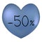 Heart and Sale. Blue heart. Seasonal discount -50% for Valentines Day. Colored vector illustration. Symbol of love. Holiday sale.