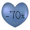 Heart and Sale. Blue heart. Seasonal discount -70% for Valentines Day. Colored vector illustration