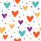 Heart seamless pattern background. Abstract childish purple, green, yellow, orange heart