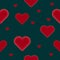 Heart with sewing seams, gold stars. Seamless pattern.