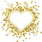 Heart shape card on scattered gold confetti
