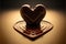 Heart shape chocolate rising from chocolate ripples. Generative AI