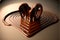 Heart shape chocolate rising from chocolate ripples. Generative AI