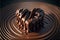 Heart shape chocolate rising from chocolate ripples. Generative AI