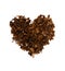 Heart shape concept, chocolate shavings.