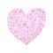 Heart shape consisting of small pink and lilac hearts. pencil illustration.