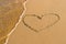 Heart shape drawing in the sand