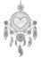 Heart shape dream catcher with beautiful feathers for coloring book for adult, wedding invitation and valentine`s card