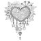 Heart shape floral dream catcher for coloring book for adult