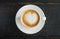 Heart Shape Froth Milk Latte Art in White Coffee Cup on Black Wood Table