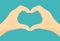Heart shape hands. Vector icon with illustration of two palms making heart sign. Concept of love, romance, friendship,