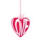 Heart shape hang tag with word love.