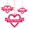 Heart shape hang tags set with greetings.