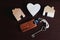 Heart shape key with wooden home keyring, wooden heart model and house figure decoration, sweet home concept