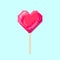 Heart shape lollipop pixel art red sweet candy on stick love symbol isolated vector illustration for games, websites