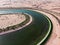 Heart shape Love lake in Dubai desert aerial view