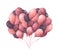 Heart shape made of Pink and purple balloons. Hand drawn pack of colorful balloons.