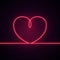 Heart shape neon light of one line.