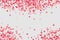 Heart shape pink and red confetti vector frame isolated on transparency grid