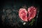 Heart shape raw fresh veal meat steaks