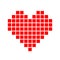 Heart shape red pixel isolated on white background, square red pixel heart shape for clip art, cute pixel heart shape icon, simple