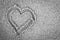 Heart shape on sand. Romantic, black and white