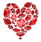 Heart shape symbol from red ruby gems on white