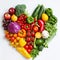 heart shape by various vegetables and fruit