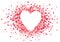 Heart shape vector pink confetti splash with white heart hole