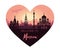Heart-shaped abstract landscape of Moscow with sights at sunset