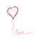 Heart shaped air ballon with love text drawn by hand. Love concept