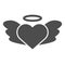 Heart shaped with angel wings solid icon. Romantic Heart with wings illustration isolated on white. Heart wings fly